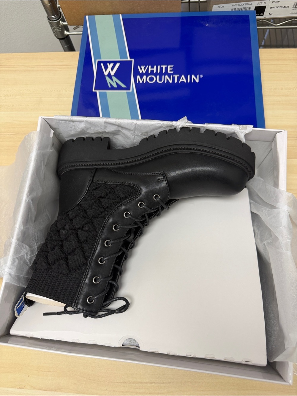 White Mountain Black Quilted Lace-Up Combat Boot